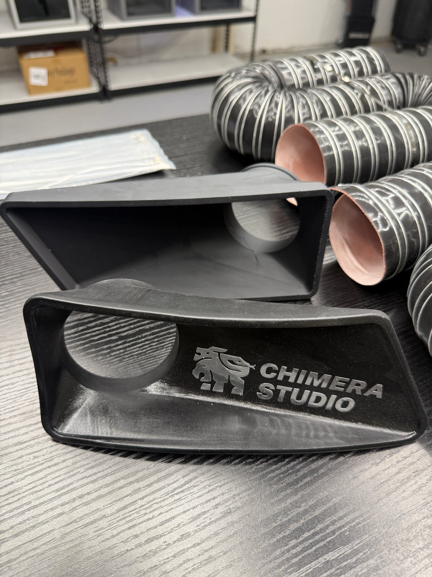 Chimera Studio A3 front bumper brake duct kit with right and left ducts installed on a vehicle for improved cooling.