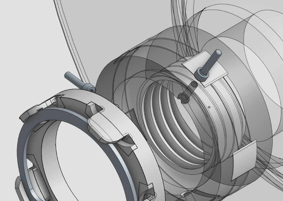 CAD exploded view of a threaded assembly with fasteners